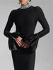 Roupas Femininas Novas Transfronteiriças com Mangas Sino e Gola Alta, Vestido Fashion e Elegante, Vestido Bodycon, Longo, Vestido de Festa