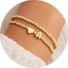 Pulsera de 26 Letras con Forma de Corazón Estilo Europeo y Americano, Moderna y Elegante, Cadena de Muñeca con Cuentas de Cobre Chapadas en Oro, Regalo de Amistad para Mujer