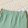Conjunto para Niña Rayas Verdes Frescas y Marrones con Capucha Bloque de Color Sudadera con Rayas + Pantalones Largos con Raya Lateral Conjunto Primavera/Otoño