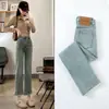 Jeans Rectos de Tiro Alto Azul Claro para Mujer, Nuevo Estilo Primavera 2025, Corte Holgado Adelgazante, Largo Cropped, Pantalones de Pierna Ancha Fluidos para Primavera y Otoño