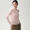 Suéter de Cashmere para Mulheres com Bordas Dobradas e Gola Alta Empilhada, Suéter Base de Tricô Quente Solto de Gola Alta para Mulheres