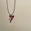 Collar Rojo Ancla Nicho Nuevo Minimalista Combinable Lazo Correa de Cuero Negro Cadena de Cuello Apilada Cadena Clavícula para Mujer
