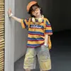 Conjunto de Manga Corta para Niños Verano Bloque de Color Rayas Nuevo Estilo 2026 Camiseta Holgada de Moda para Niño Ropa de Verano para Niños Top
