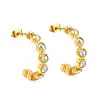 Brincos Europeus e Americanos em Formato de C Transfronteiriços com Brincos de Diamante Branco Redondo para Mulheres, Brincos de Design de Luxo Acessível da Moda Ins, Brincos de Aço Inoxidável