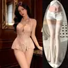Camisón de encaje puramente sensual con copas para mujer, ropa de dormir sexy de alta gama con diseño calado, prenda de estar cómoda de una sola pieza