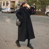 Casaco de lã preto feminino de comprimento médio 2024 outono e inverno novo estilo coreano solto emagrecimento estudante casaco de lã engrossado