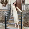 Nuevo Vestido Largo Elegante Estilo Francés Otoño 2026 con Volantes, Corte Ajustado, Vestido de Manga Larga de Encaje para Mujer