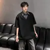 Camisa Polo Negra de Dos Piezas Estilo Americano para Hombre, Camisa de Verano de Gama Alta con Cuello, Fresca Camiseta de Manga Corta con Parches Rayados