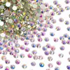 Pedras de Strass Redondas de Vidro com Fundo Plano, Pedras de Strass Grau A para Vendas Transfronteiriças, Pedras de Strass de Fundo Plano Prateado para Nail Art e Acessórios de Moda - Branco AB