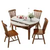 Mesa de Comedor de Piedra Sinterizada y Madera Maciza para Hogar en Apartamento Pequeño, Mesa Redonda Moderna Minimalista Extensible Plegable de Doble Uso con Mesa de Placa de Inducción
