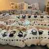 Conjunto de Roupa de Cama de Quatro Peças em Lã de Leite Espessa Estampa Fair Isle Lençóis e Capas de Edredom Alta Gramatura Quente Conjunto para Dormitório Estudantil