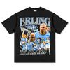 Camiseta de manga corta estampada estilo americano transfronteriza Haaland Manchester City Harland Vintage Lavada Pesada Suelta Ins
