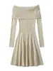 Primavera 2025 Cuello de un solo carácter Perfil de hombro sexy Falda tipo paraguas Vestido de punto Transfronterizo Comercio exterior Ropa para mujer Venta al por mayor