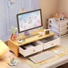Soporte elevador para computadora de escritorio con base para pantalla, bandeja para teclado y cajón para organización de escritorio de oficina