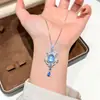 Coração do Oceano Prata de Lei S925 Totalmente Cravejado com Diamantes Oval Aquamarina Natural Pingente com Franja Luxo Leve Temperamento de Alta Qualidade