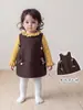Conjunto de Dos Piezas Otoño Estilo Retro para Bebé Niña Vestido Chaleco con Lazo Infantil Suéter con Cuello de Volantes Conjunto de Dos Piezas Conjunto para Niñas