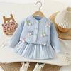Suéter Falda Infantil Grande Prismatico Caramelo Cardigan Tejido Otoño Niñas Estilo Coreano Dulce Suéter Falda de Manga Larga para Niñas