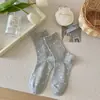 Meias Soltas de Algodão Puro para Mulheres, Meias de Cano Médio com Laço para Todas as Estações, Algodão de Xinjiang, Antibacterianas, Resistentes a Odores, Anti-Pilling, Meias Longas Brancas