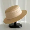 Chapéu de Palha de Ráfia Importado de Alta Qualidade com Topo Plano para Mulheres, Chapéu de Sol de Verão que Faz o Rosto Parecer Menor