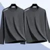 Camiseta de manga larga de otoño, capa base talla grande, cuello redondo para hombre, top simple y holgado, estilo coreano, camiseta estampada de moda