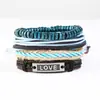 Set Punk Nuevo Retro Tejido de 4 Piezas de Pulseras de Cuero Pulsera de Cuerda de Cáñamo Moda Transfronteriza DIY para Hombres Europeos y Americanos