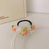 Anillo para el cabello de perla rosa estilo francés vintage Super hada Cuerda para el cabello de niña Ins Hecho a mano Cuerda para el cabello trenzada Accesorios para el cabello estilo japonés y coreano para mujeres