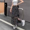 Falda Irregular de Gasa Floral Falda Verano talla grande Abertura Cubre Caderas Falda Midi Cintura Alta Falda Línea A Ropa de Mujer