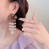 Pendientes largos vintage elegantes con borlas de perlas y flores de diamantes