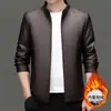 Jaqueta de Couro Haining Masculina Outono e Inverno Jaqueta Forrada com Lã Forro Quente de Penas Meia-idade Negócios Solta Roupa de Pai Masculina Casual