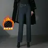 Jeans Rectos 2082 con Forro de Polar, Engrosados para Invierno, Petite Mom, Mujeres de Mediana Edad, Pantalones de Pierna Ancha Estrecha para Mujeres de Mediana Edad y Mayores