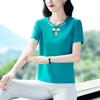 Camiseta de Manga Corta con Cuello en V para Mujer Verano 2026 Nuevo Estilo Camiseta con Solapa para Mamá de Mediana Edad Top Deportivo de Seda de Hielo Holgado Ropa de Verano