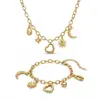 Nuevo conjunto de collar y pulsera de acero inoxidable estilo europeo de doble capa, cadena para la clavícula de temperamento dulce personalizada, versátil