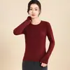 Camiseta base de lana para mujer con cuello redondo, color liso, suave y cómoda, cálida para primavera y otoño, top esencial básico y versátil