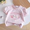 Camiseta Decorativa de Flores y Lazo Estilo Princesa para Niñas Verano 25 Nueva Coreana Bebé Dulce Dibujos Animados Manga Corta
