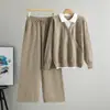 Comércio Exterior Transfronteiriço Estilo Europeu e Americano Feminino Outono Novo Conjunto de Suéter Solto com Gola Polo Falso Duas Peças e Calça de Pernas Largas
