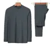 Conjunto de Camada Base Térmica Autoaquecente de Lã Dupla Face Masculino de Inverno para Meia-Idade, Top e Calça de Gola Média para Outono, para Usar por Baixo, Proteção Contra Frio, Camada Base
