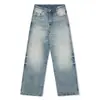 Jeans Anchos Lavados Arrugados Estilo Americano para Mujer, Nuevo Estilo de Verano, Sueltos y con Caída, Pantalones Versátiles de Cintura Alta, Pierna Recta, Largo hasta el Suelo