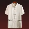 Traje Tang de Manga Corta de Verano para Personas de Mediana Edad y Mayores, Traje Casual Retro de Dos Piezas, Estilo Chino para Papá, Hanfu de Abuelo
