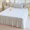 Faldón de Cama 100% Algodón Faldón de Cama de una Pieza Estilo Falda Antideslizante Floral Ropa de Cama 100% Algodón Protector de Colchón Doble 1.8x2.0m