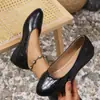 Zapatos de Tacón de Cuña con Punta Aguda de Nuevo Estilo Europeo y Americano para Mujer, Elegantes Zapatos de Trabajo sin Cordones con Estampado de Piedra para Madres, Transfronterizos