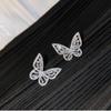 Brincos Versáteis Estilo Hong Kong para Mulheres, Brincos Borboleta Cravejados de Diamante, Pino de Prata S925, Celebridade da Internet Retro Brilhante Totalmente Cravejado de Diamante Moda Acessórios para o Dia a Dia