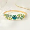 Pulseira de Esmalte Floral e Folhas com Design de Gotejamento de Óleo, Folhas Verdes e Diamantes, Estilos Mistos Multicoloridos, Direto da Fábrica, Atacado em Estoque