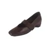 Zapatos Mary Jane de piel de oveja color té con leche, con velcro interior para aumentar altura, tacón de cuña de tacón medio, puntera cuadrada, todo piel genuina, zapatos de vestir para mujer, 2026 Otoño