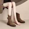 Botines Melaleuca Estilo Vaquero Occidental para Mujer Otoño Invierno 2026 Gamuza Mate Suela Gruesa Botas de Moda Desierto Xinjiang Marrón