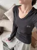 Verano Verano Chica Simple Versátil Cuello Redondo Algodón Acanalado Color Sólido Cepillado Ligero Cálido Ajustado Forma de Huevo Cuello Manga Larga Camiseta Interior para Mujer