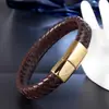 Pulsera de Acero Inoxidable para Hombre con Cordón de Cuero, Pulsera de Cuero Trenzado, Joyería Artesanal de Pulsera de Cuero Multicapa