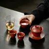 Conjunto Gaiwan de Argila Roxa Mojing com Padrão de Casca de Laranja, Conjunto de Chá Kung Fu para Uso Doméstico, Conjunto de Presente Gaiwan Três Talentos para Preparo de Chá Muyan