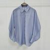 Nueva Camisa Casual Suelta de Algodón de Seda Azul Versátil para Mujer Manga de Guadaña Botones Camisa de Seda de Morera Ropa Protectora Solar