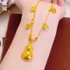 Colar de Cabaceira Brilhante de Latão Banhado a Ouro com Símbolos de Paz e Alegria, Estilo Chinês Novo Moda Luxo Leve Corrente para Clavícula da Fortuna e Prosperidade para Mulheres