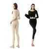 Traje de mallas largas gruesas con forro de polar sin costuras para mujer De terciopelo nuevo suéter de ropa interior térmica otoño e invierno